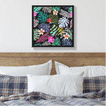 Padrão de Folhas e Flores Tropicais Vibrantes