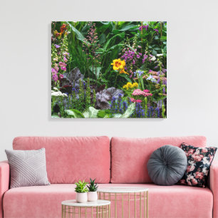 Impressão Em Tela Padrão de Fundo de Flores Vibrantes de Jardim de V