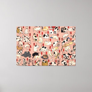 Impressão Em Tela Padrão de Gato Ukiyo-e Japonês Vintage: Kuniyoshi