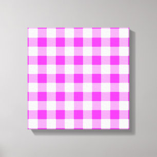 Impressão Em Tela Padrão de Gingham Cor-de-Rosa e Branco
