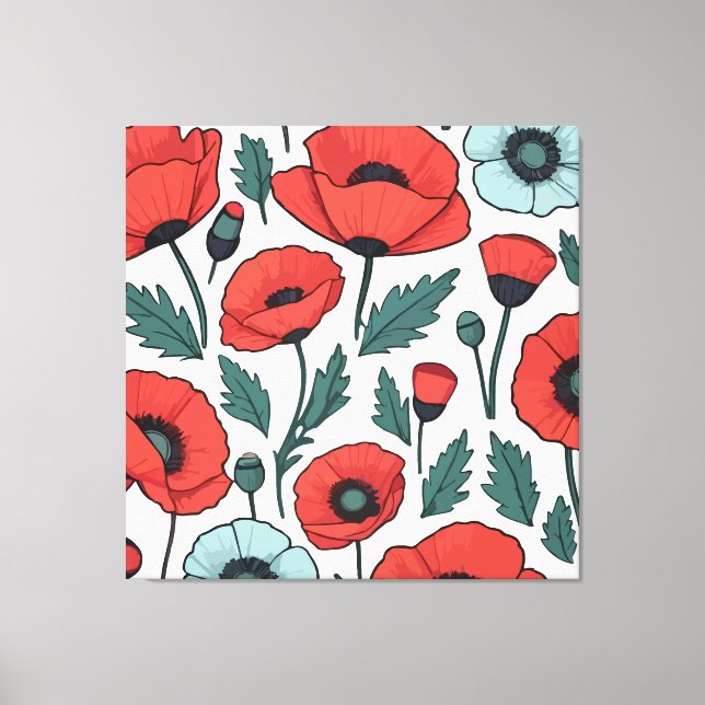 Impressão Em Tela Padrão de Ilustração das Flores de Papoila Vibrant (Frente)