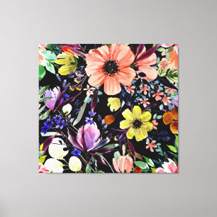 Impressão Em Tela Padrão de Jardim Sem Costura Floral de Aquarela