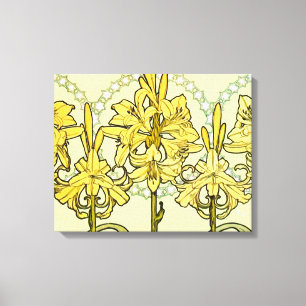 Impressão Em Tela Padrão de Lírio Art Nouveau de Alphonse Mucha Anti