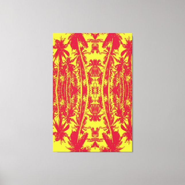 Impressão Em Tela Padrão de Palmeiras em Vermelho e Amarelo (Frente)