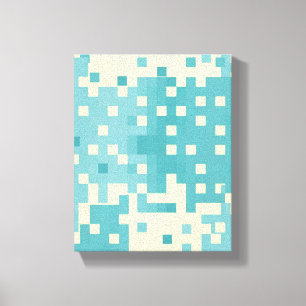 Impressão Em Tela Padrão de Pixel Azul e Ciano