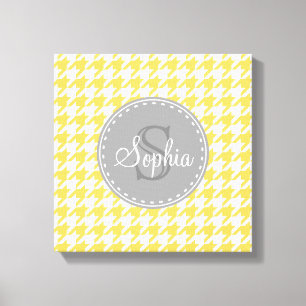 Impressão Em Tela Padrão de som branco amarelo monograma
