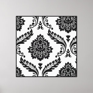 Impressão Em Tela Padrão Deslocado Rococó Damask Preto sobre Branco