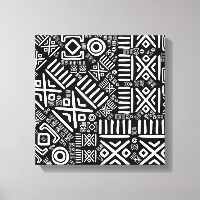 Impressão Em Tela Padrão étnico africano - preto e branco #6 (Frente)