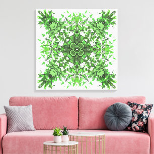 Impressão Em Tela Padrão Floral Abstrato em Preto e Verde sobre Bran