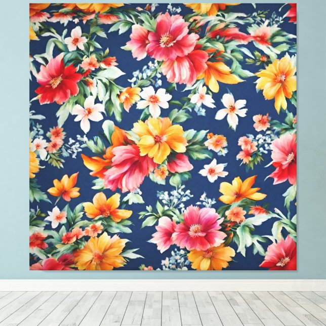 Impressão Em Tela Padrão Floral Amarelo de Verão (Insitu(piso de madeira))