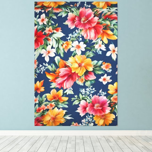 Impressão Em Tela Padrão Floral Amarelo de Verão (Insitu(piso de madeira))