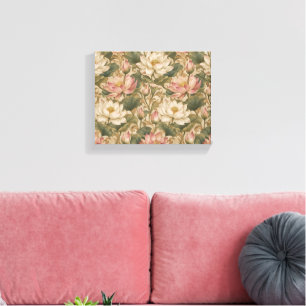 Impressão Em Tela Padrão Floral Botânico Lótus de Água Vintage