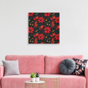 Impressão Em Tela Padrão Floral de Natal Vermelho Escuro