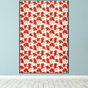 Impressão Em Tela Padrão Floral de Papoula Vermelha Vintage Arte Bot