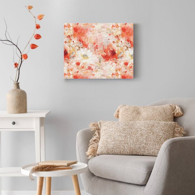 Impressão Em Tela Padrão Floral de pintura de Abstrato branco vermel (Criador carregado)