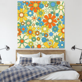 Impressão Em Tela Padrão Floral Retro Groovy dos Anos 60 e 70