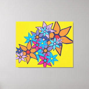 Impressão Em Tela Padrão Floral Retroativo em Fundo Amarelo