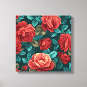Impressão Em Tela Padrão Floral rosa vermelha - Arte Botânica Elegan