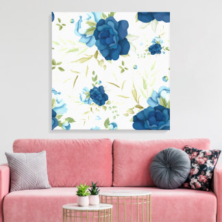 Impressão Em Tela Padrão Floral Seamless de Aquarela Azul