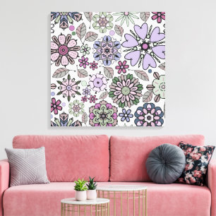 Impressão Em Tela Padrão Floral Sem Costura Rosa Roxo Pastel Retro
