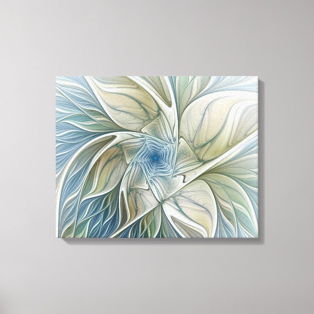 Impressão Em Tela Padrão Floral Sonho Abstrato Caqui Azul Fractal (Frente)