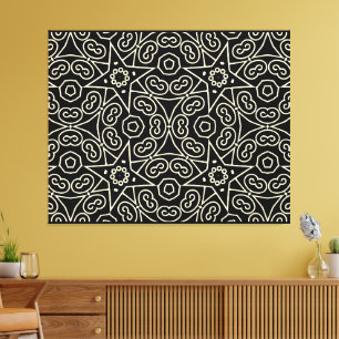Impressão Em Tela Padrão Geométrico Abstrato Preto e Branco Elegante