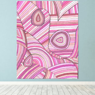 Impressão Em Tela Padrão Geométrico Abstrato Rosa com Linhas Curvas