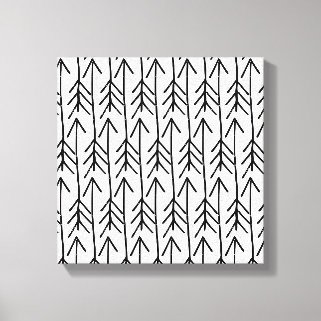 Impressão Em Tela Padrão Geométrico de Chevron Preto desenhado à mão (Frente)