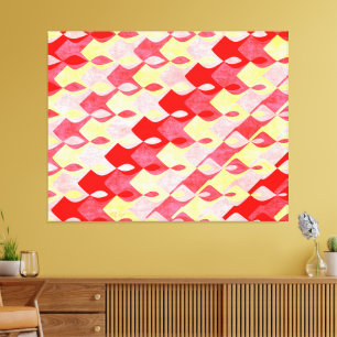 Impressão Em Tela Padrão Geométrico Diamante Retro Vermelho, Rosa e