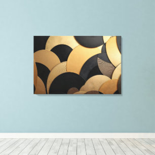 Impressão Em Tela Padrão geométrico Dourado e Abstrato preto