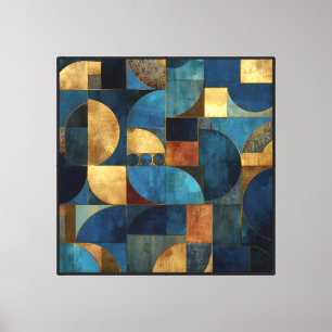 Impressão Em Tela Padrão Geométrico Texturizado Azul & Dourado de Lu