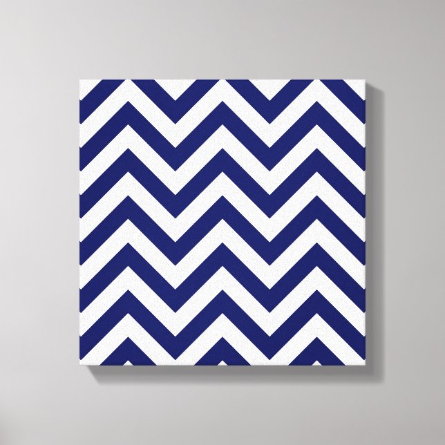 Impressão Em Tela Padrão marinho Azul e Branco Grande Chevron ZigZag (Frente)