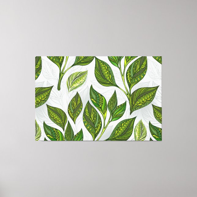 Impressão Em Tela Padrão sem costura com folhas verdes de chá (Frente)