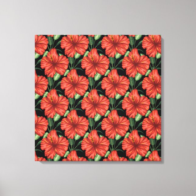 Impressão Em Tela Padrão sem costura Flores vermelhas tropicais Folh (Frente)