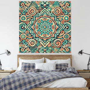 Impressão Em Tela Padrão Teal Terracotta inspirado no Aztec