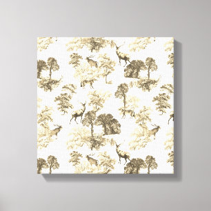 Impressão Em Tela Padrão Toile de Animais da Floresta Bege Vintage