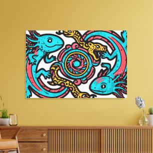 Impressão Em Tela Padrão tribal mitologia boho Xolotl Axolote Asteca