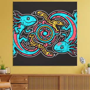 Impressão Em Tela Padrão tribal mitologia boho Xolotl Axolote Asteca