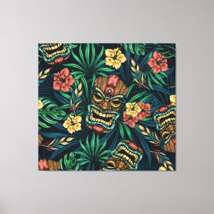 Impressão Em Tela Padrão Tropical de Máscara de Tiki Havaiano