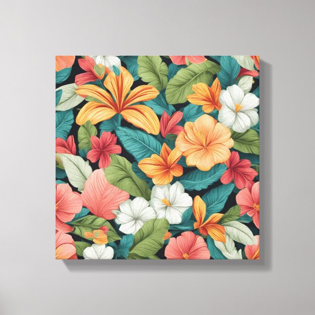 Impressão Em Tela Padrão Vibrante de Paraíso Tropical Sem Olhos (Frente)