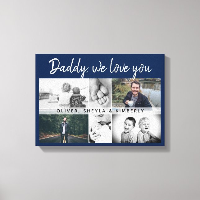 Impressão Em Tela Pai com Crianças e Pai da Família Azul 6 Foto (Frente)