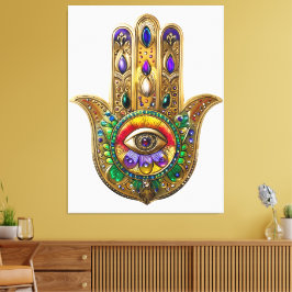 Impressão Em Tela Painted Gold Hamsa Amethyst Ruby Third Eye