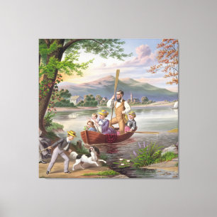 Impressão Em Tela Painting Family Landscape Lake Pessoas Nature Dog
