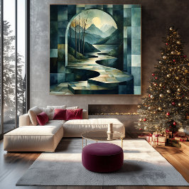 Impressão Em Tela Paisagem Abstrata com Arcada e Rio Sereno