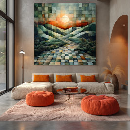 Impressão Em Tela Paisagem Abstrata com Caminho Iluminado pelo Sol e