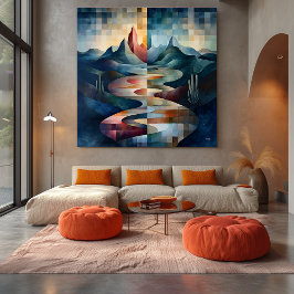 Impressão Em Tela Paisagem Abstrata de Dupla-Tonalidade com Rio e Mo