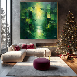 Impressão Em Tela Paisagem Abstrata Monocromática Verde de Selva