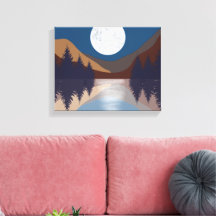 Paisagem Abstrata Rústica Floresta Reflexo da Lua