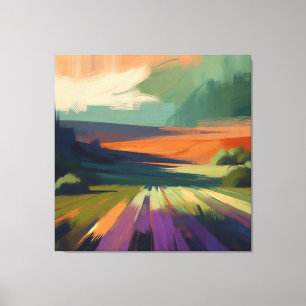 Impressão Em Tela Paisagem abstrato com Céu Rosa, Amarelo Roxo