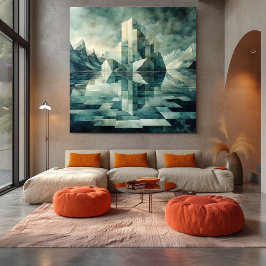 Impressão Em Tela Paisagem Ártica Geométrica com Icebergs